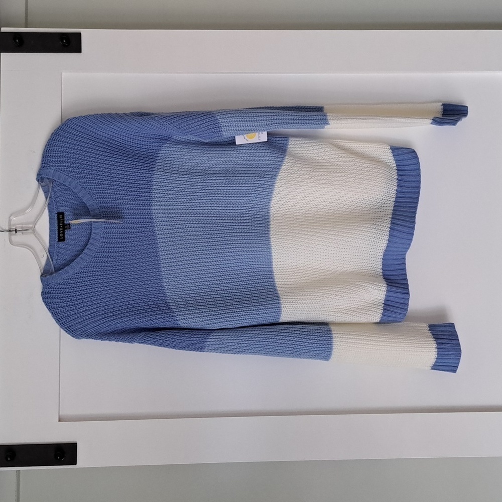 Love Ellie Stripped Knit Crew Neck Sweater - Color: Blues/Cream - XL (kids)